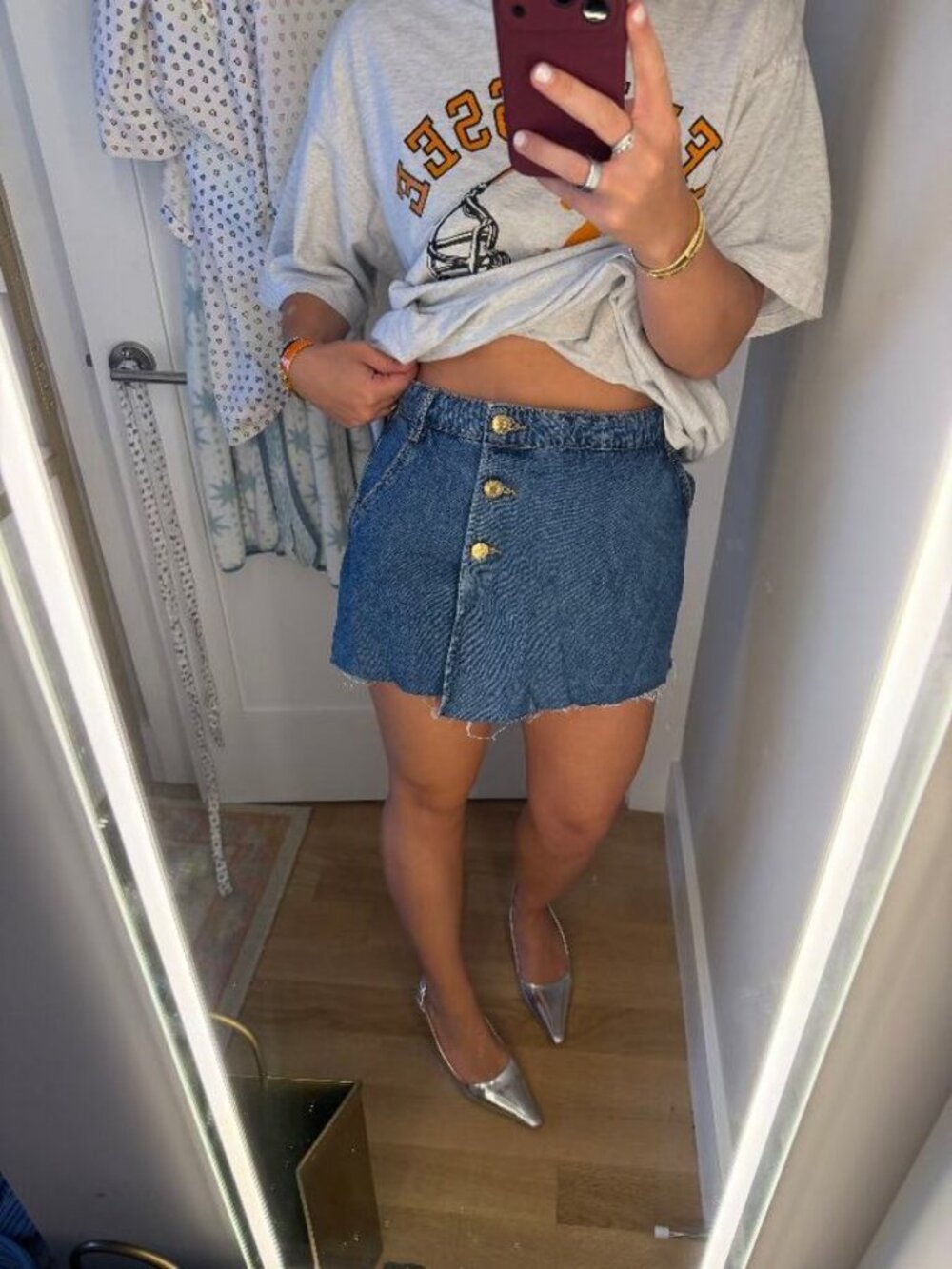 Zara blue gold-button denim skort - S